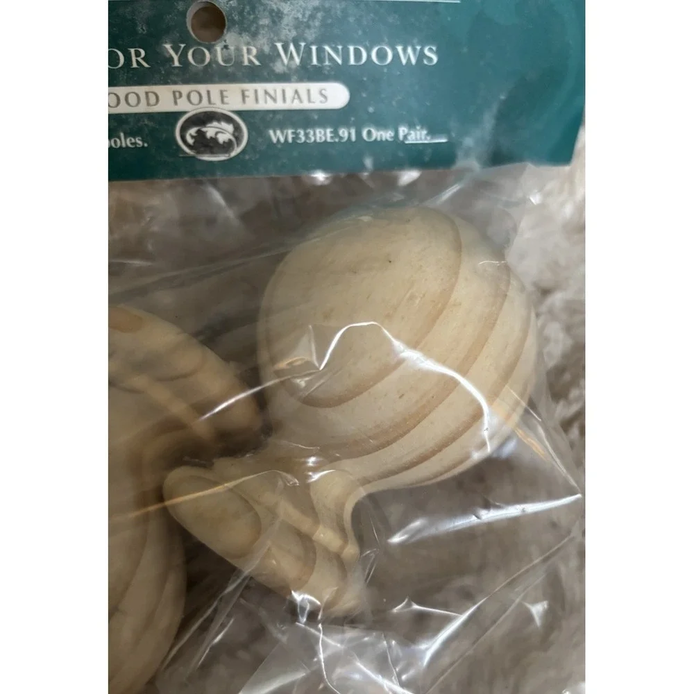 Wood Ball Finials for 1&3/8 inch Drapery Rods Unfinished Set Of 4 (2 Pair)